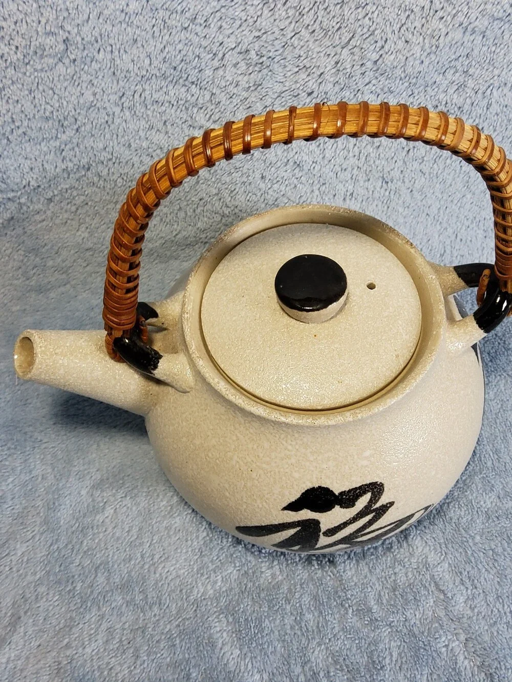 Vintage Otagiri OMC Teapot Japanese Stoneware Calligraphy Kanji Bamboo **CHIPPED